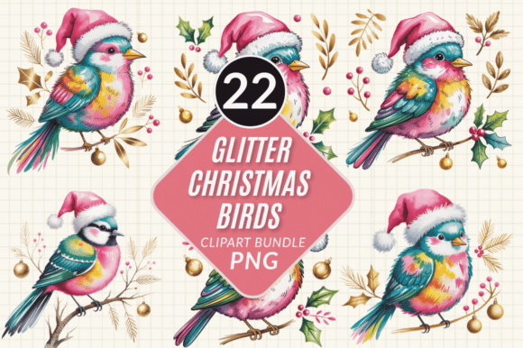 Colorful Glitter Christmas Birds Png