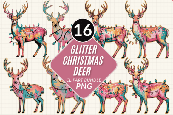Colorful Glitter Christmas Deer PNG