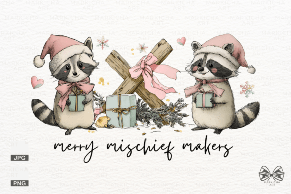 Coquette Christmas Raccoon PNG Clipart for Festive Designs
