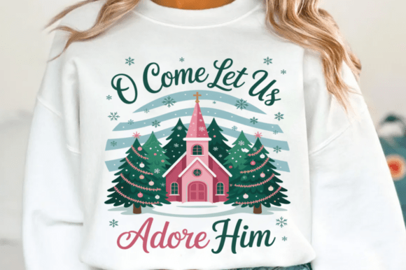 Elevate Your Holiday Crafts with the Oh Come Let Us Adore Him Preppy PNG