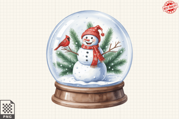 Watercolor Snow Globe with Cute Snowman Design